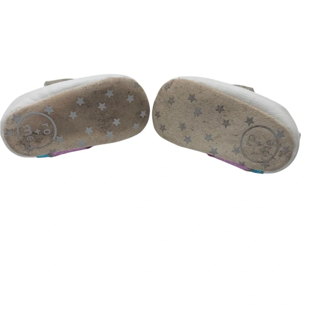 Ro+Me Glittery Striped Baby Shoes - Blue, Pink, Gold - Size 6-12 Months